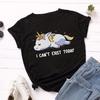 Loose Round Neck Pure Cotton Unicorn Print Short Sleeved Women's T-shirts