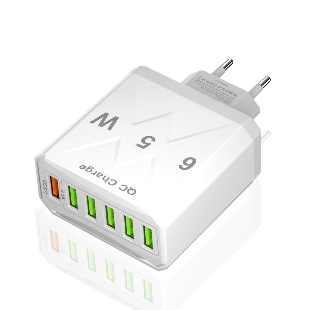 65 Вт 6 портов USB зарядное устройство для быстрой зарядки QC3.0 дорожное зарядное устройство для iPhone 14 Samsung Xiaomi адаптер для мобильного телефона EU KR US UK Plug
