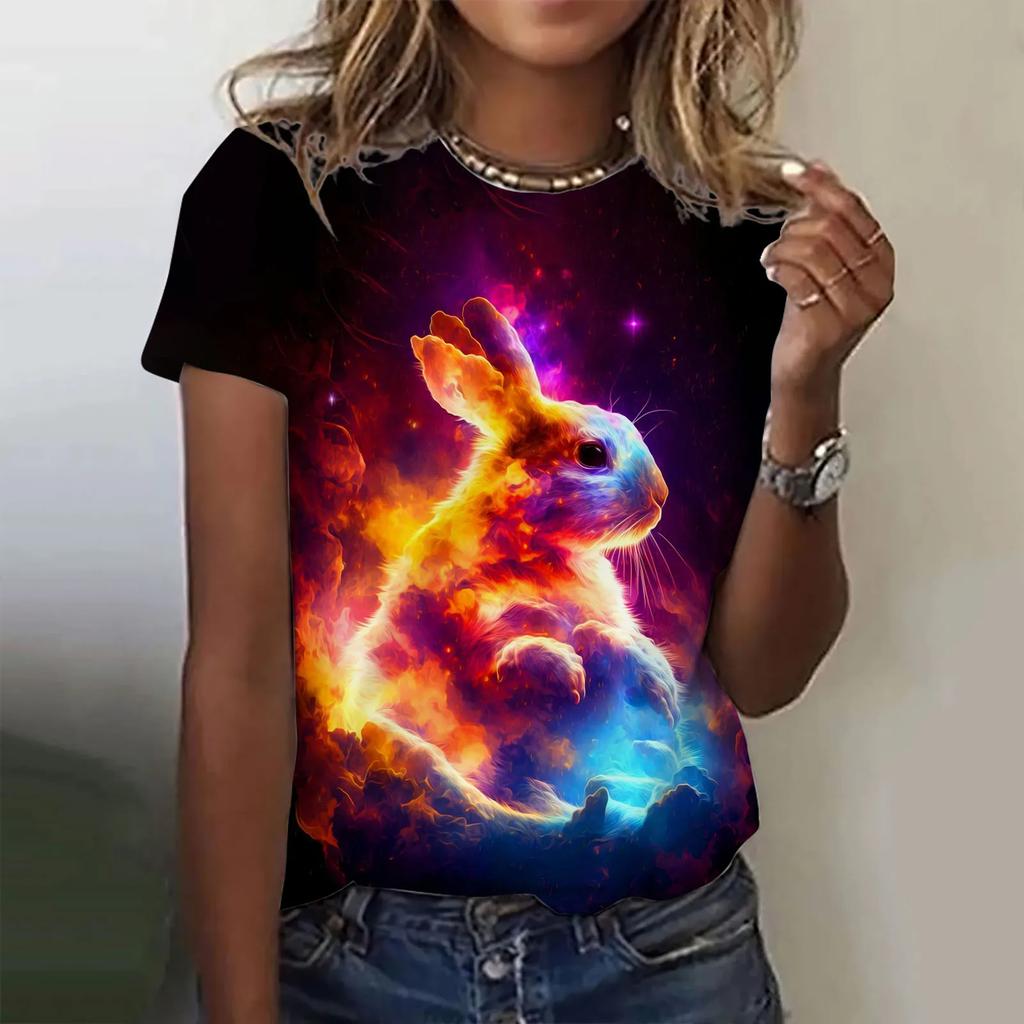 Rabbit 3D Print Women T-shirts Streetwear Casual Fashion Y2k Short Sleeve T Shirt O-neck Tops Tees Clothing