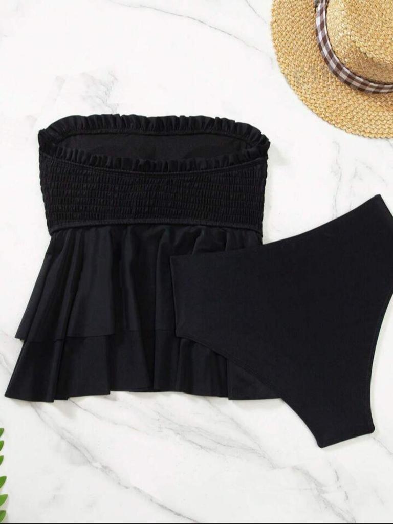 Женский однотонный купальник-накидка бикини без бретелей с драпировкой, комплект из двух частей