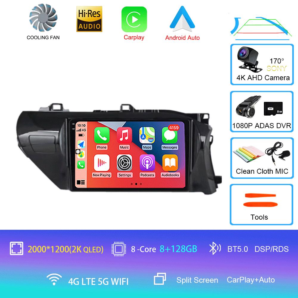 Для Toyota Hilux 2016-2020 Автомагнитола Android 14 Carplay Auto 2K Экран WIFI+4G Мультимедийный плеер 2din Автомагнитола Стерео Головное устройство