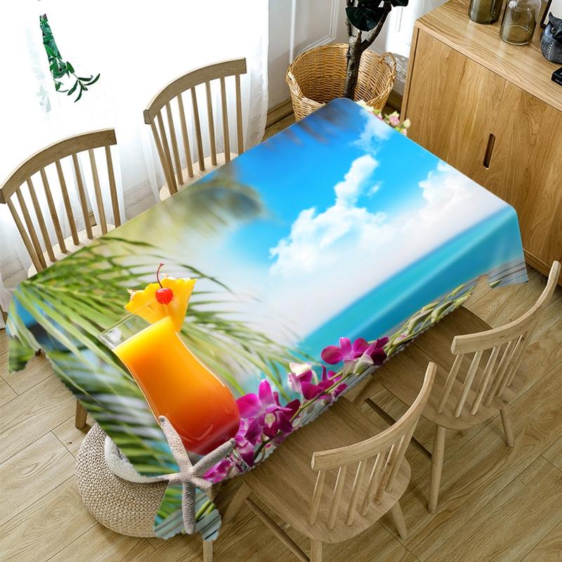 Pineapple Orange Juice Pattern Resort Beach Tablecloth Thicken Cotton Rectangular Round Table Cloth For Wedding Picnic Party