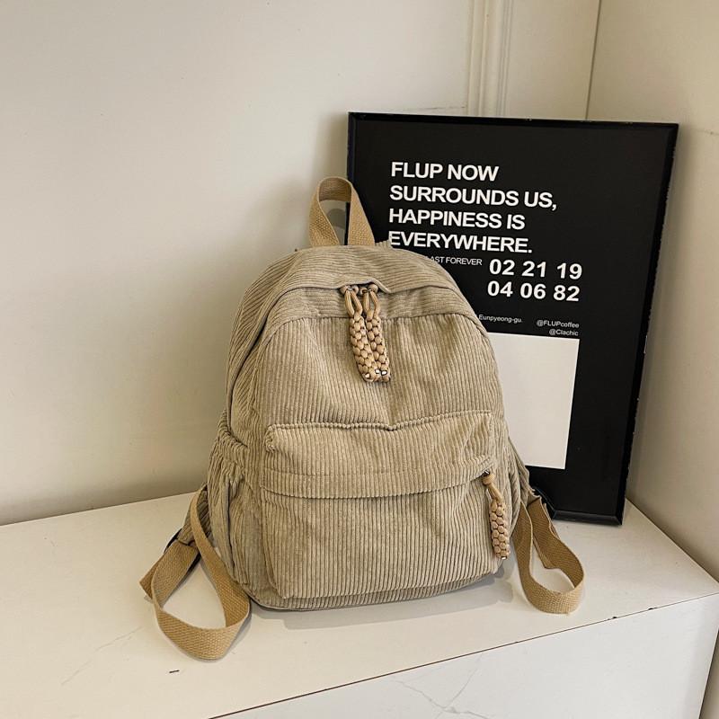 Color Stripes Solid Corduroy Backpack School Travel Functional Inner Pocket