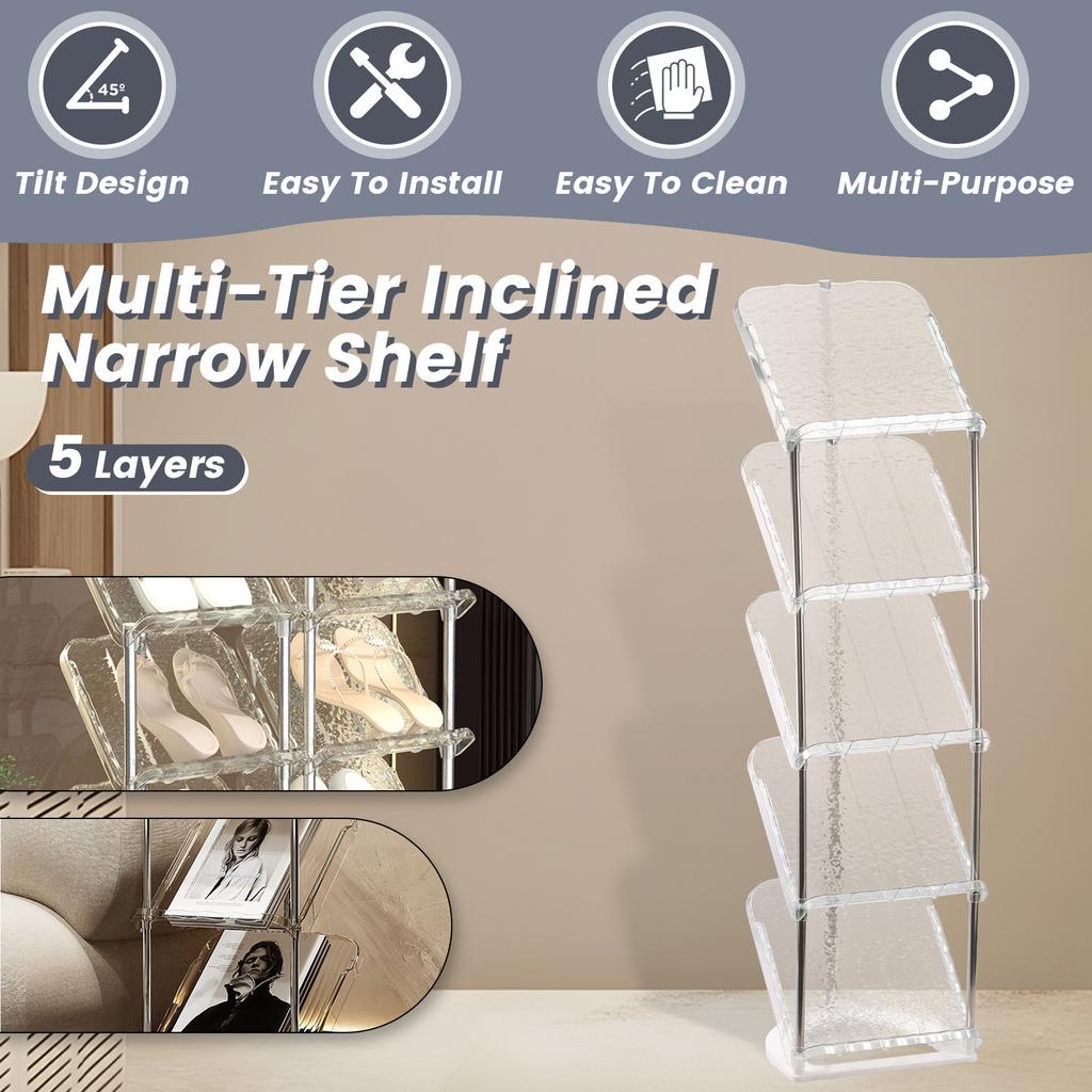 4/5 Layers Shoe Rack Stackable Sloping Narrow Shoes Shelves Space Saving Vertical Shoe Holder for Home Clear Shoe Storage Stand