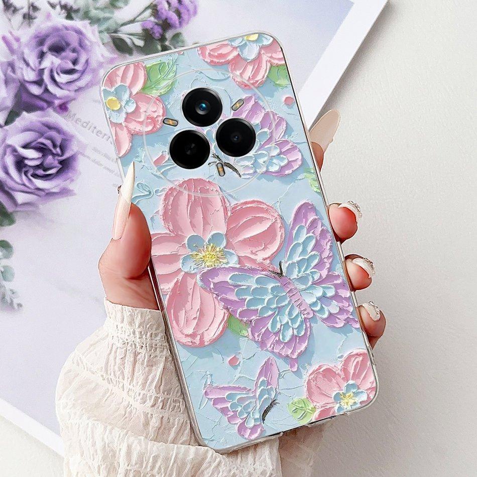Для Realme 14 Pro 14Pro+ Элегантный чехол для телефона с цветочным принтом и кошкой Для Realme 14 Pro Plus 14Pro 5G Мягкие силиконовые ТПУ чехлы