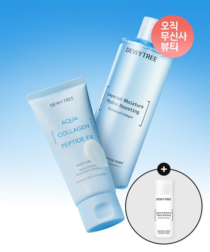 Aqua Collagen Peptide Toner 300ml + Cream 80ml Set (9ml Toner Gift)