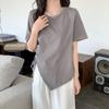 Летние нерегулярные однотонные футболки Женские футболки с коротким рукавом и круглым вырезом, повседневные, тонкие, эластичные, со шнурком, укороченные топы y2k, женская одежда