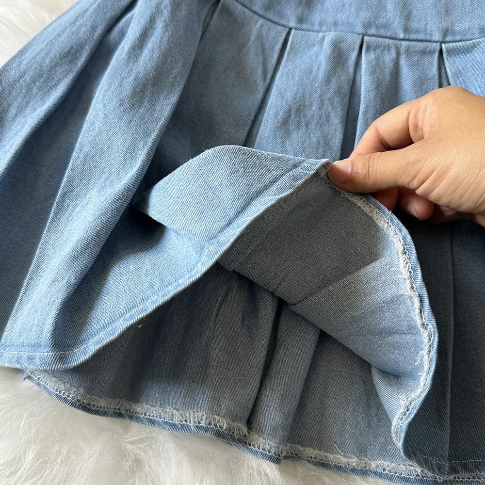 Women's Chic Hong Kong Style Retro Suit Short Camisole Vest Mini Denim Skirt Suit