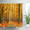 Autumn Forest Landscape Shower Curtain Maple Trees Road Plants Fallen Leaves Rural Scenery Wall Hanging Bathroom Decor Curtain