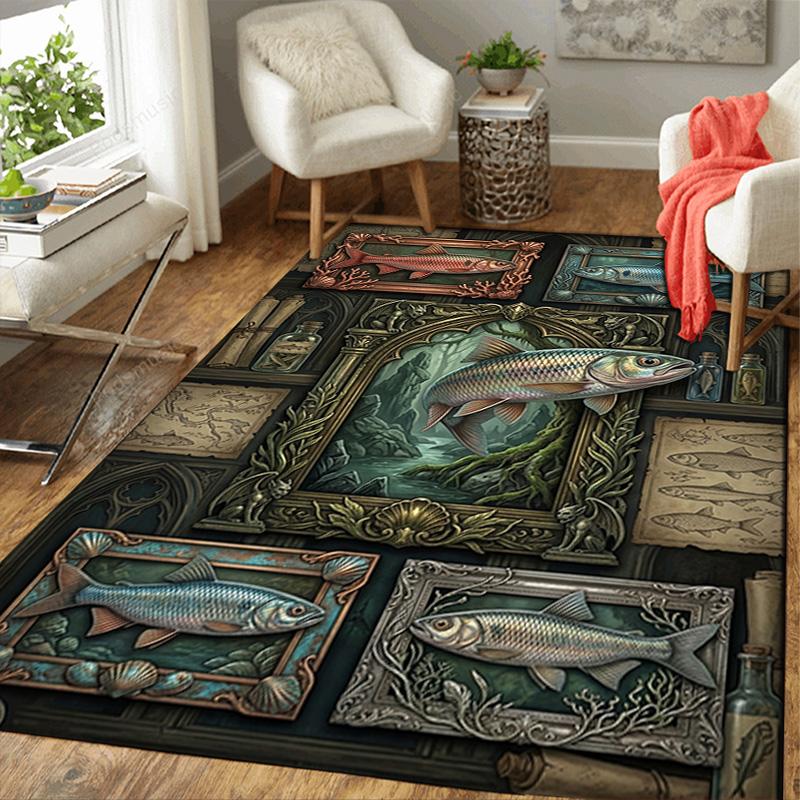 Fish Collection Pattern Rug Floor Mat for Living Room or Bedroom Soft and Comfortable Carpet a Gift for Birthday and Holiday.