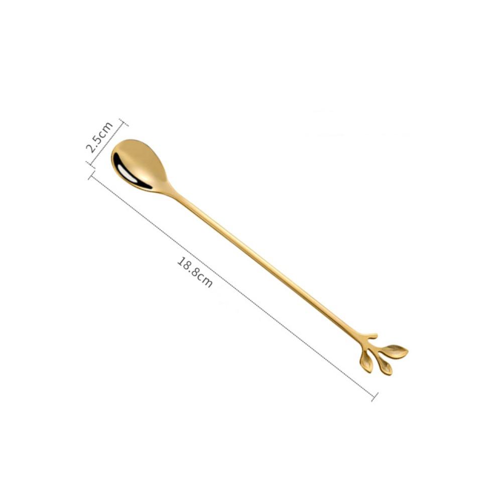 Golden Silver Water Cup Stirring Spoons Leaf Shape Dessert Spoon Fork Fruit Scraping Spoon Fork