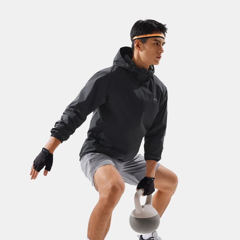 Li Ning Удобная ветровка на молнии с капюшоном Мужская верхняя одежда Темно-синяя AFDV081-8