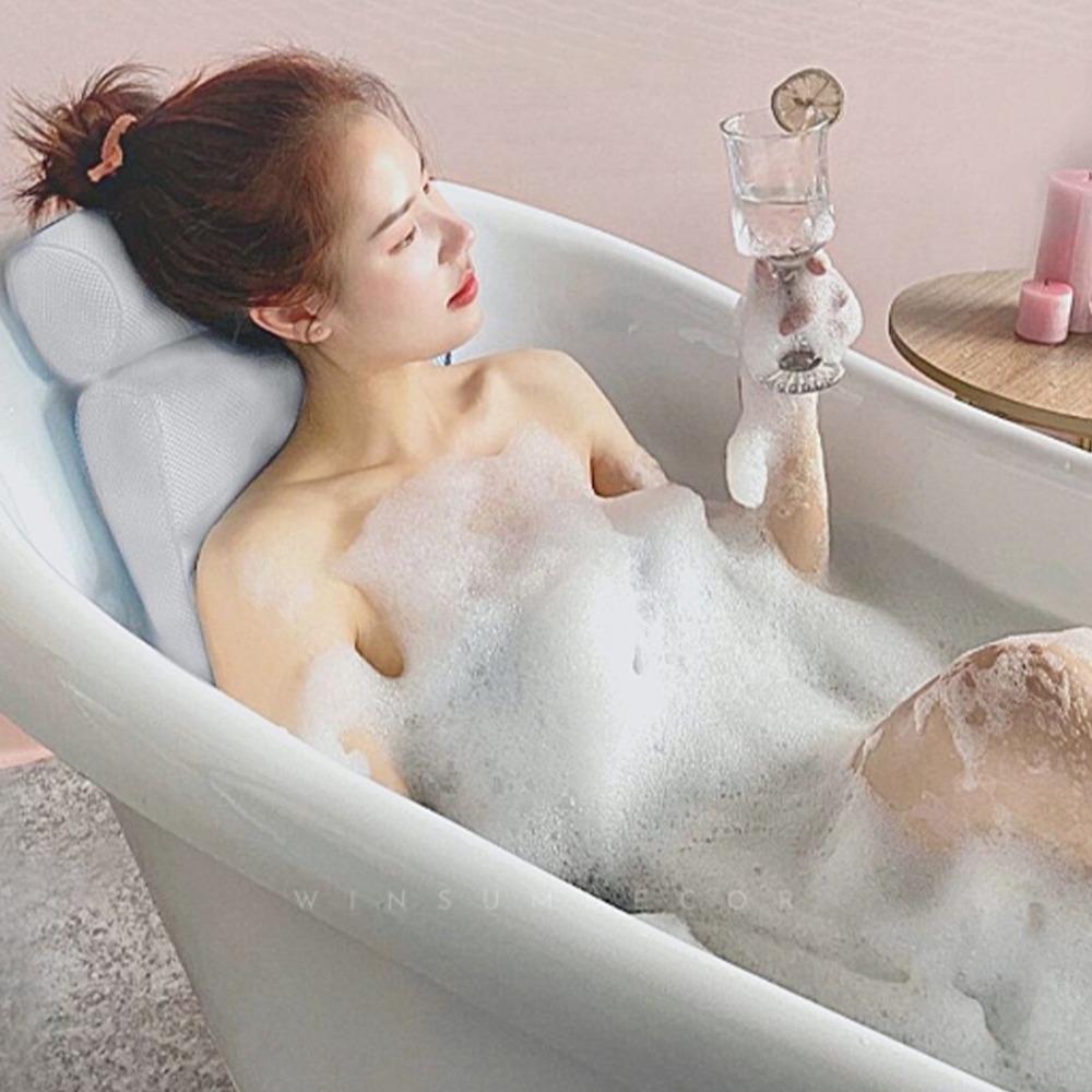 Polyester Fiber Bath Pillow White Bathtub Headrest Practical Bathtub Cushion Back Neck Support