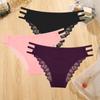 3Pcs Sexy Lady Style Transparent Lace Underwear Women's Straps Panties Seamless Perspective Briefs Low Waisted Triangle Pants