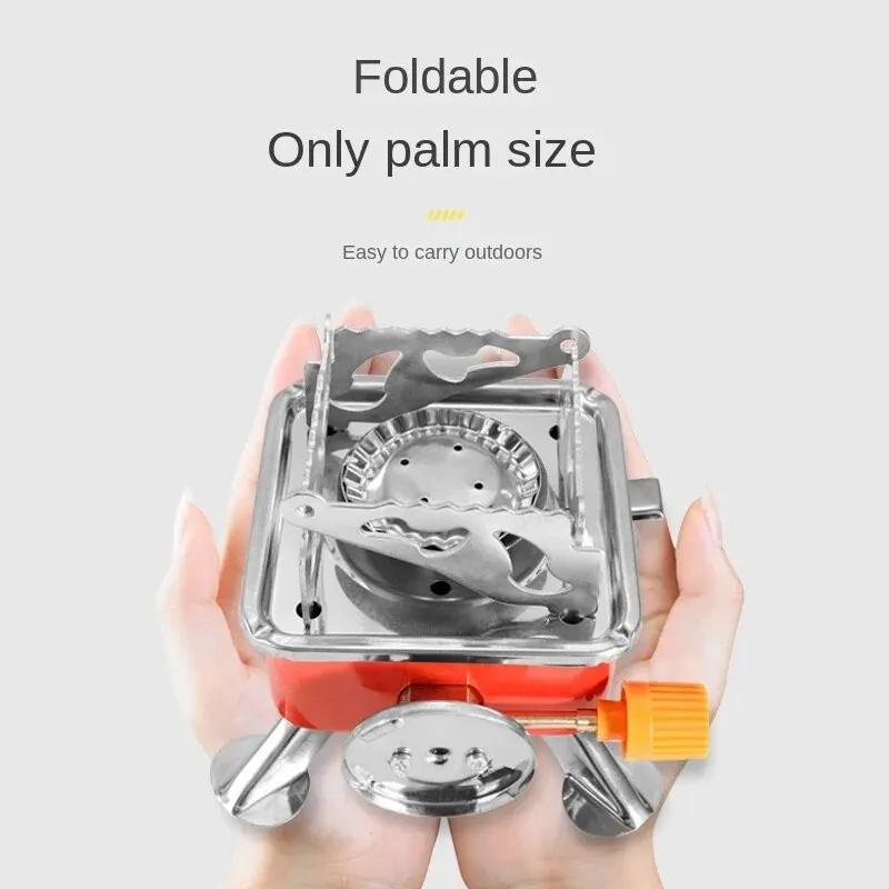 Outdoor Four Square Stove Gas Stove Portable Folding Cassette Stove Camping Stove Picnic Kettle Cooking Utensils