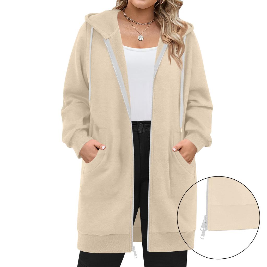 Women's Zip Up Hoodies Long Sleeve Long Tunic Sweatshirts Oversized Fleece Casual Fall Jacket Coat With Pocket