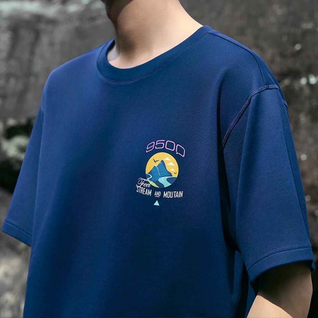 Li Ning Серия Outdoor Футболка с принтом букв, круглым вырезом, удобная, дышащая, с коротким рукавом, мужская, топы, темно-синяя AHSUE75-1