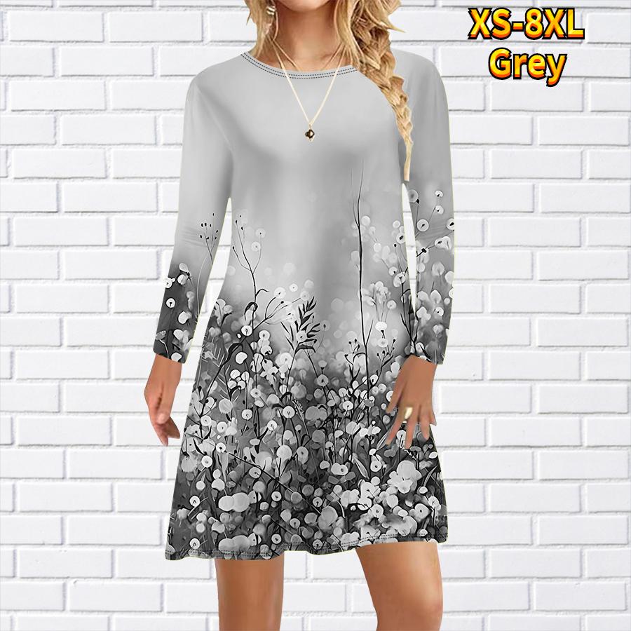 Женское повседневное платье с принтом одуванчика Платья для женщин с круглым вырезом и коротким рукавом Платье размера плюс