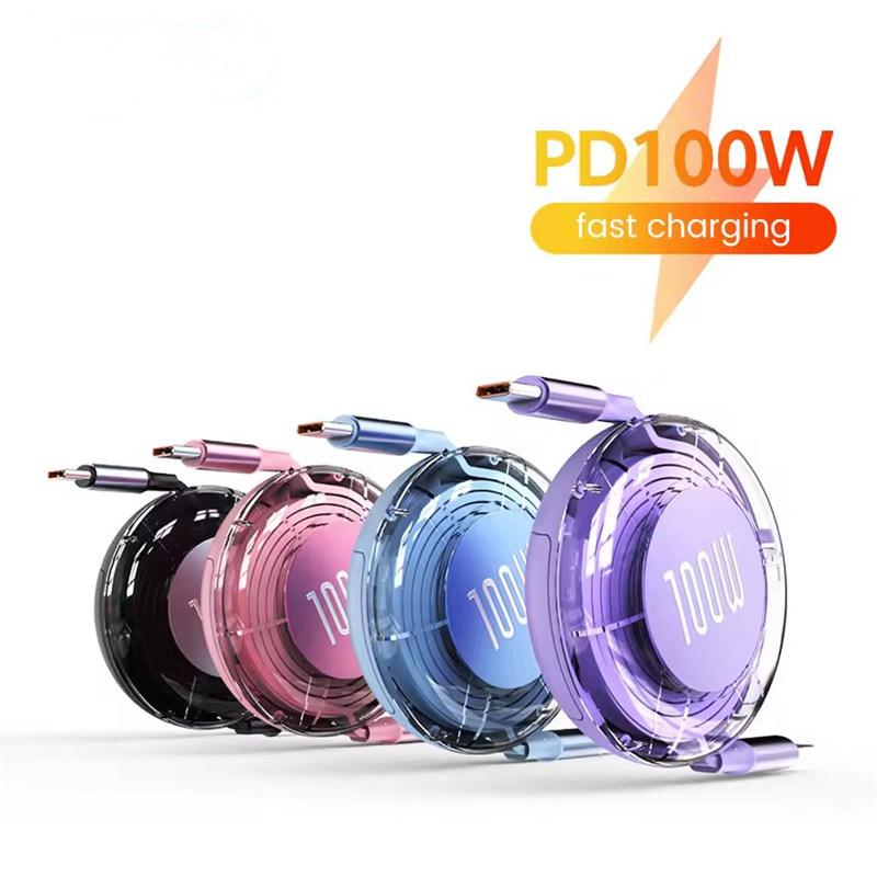 Выдвижной кабель PD 100 Вт USB Type C - Type C для быстрой зарядки USB C - USB C кабель для iPhone 15 Huawei Tablet Laptop