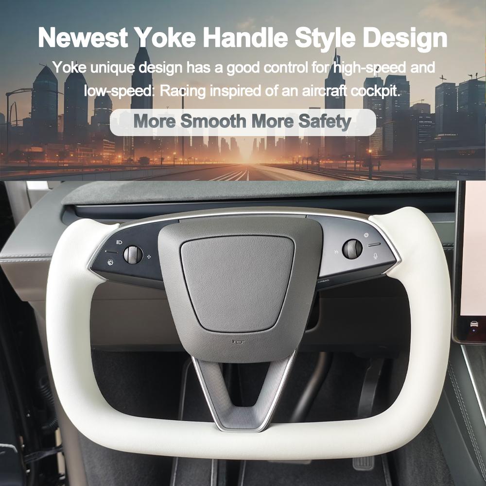 Carbar New 350mm Yoke Steering Wheel For Tesla Model Y Juniper Heating Yoke Handle 2025 Nappa Leather Modified Accessories