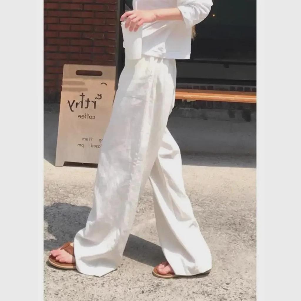 Унисекс летние льняные хлопковые брюки широкого кроя - дышащие, легкие, свободного кроя