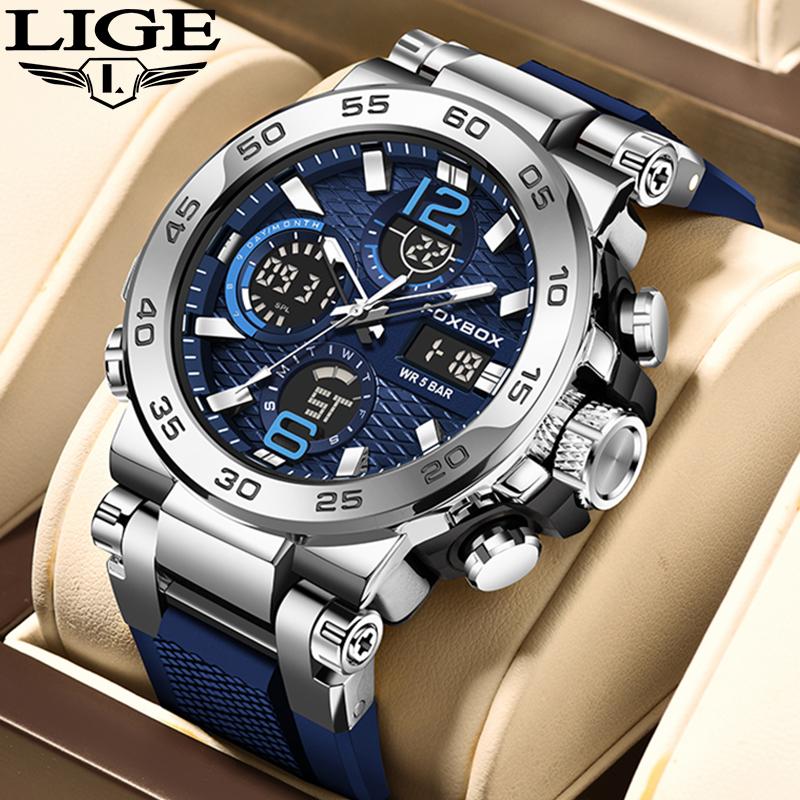 LIGE новые модные мужские часы 50 м водонепроницаемые светящиеся спортивные кварцевые часы автоматические наручные часы с датой и временем