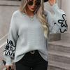 Women's Fashion Casual Solid Color Print Autumn Winter Long Sleeve O-Neck Loose Sweaters