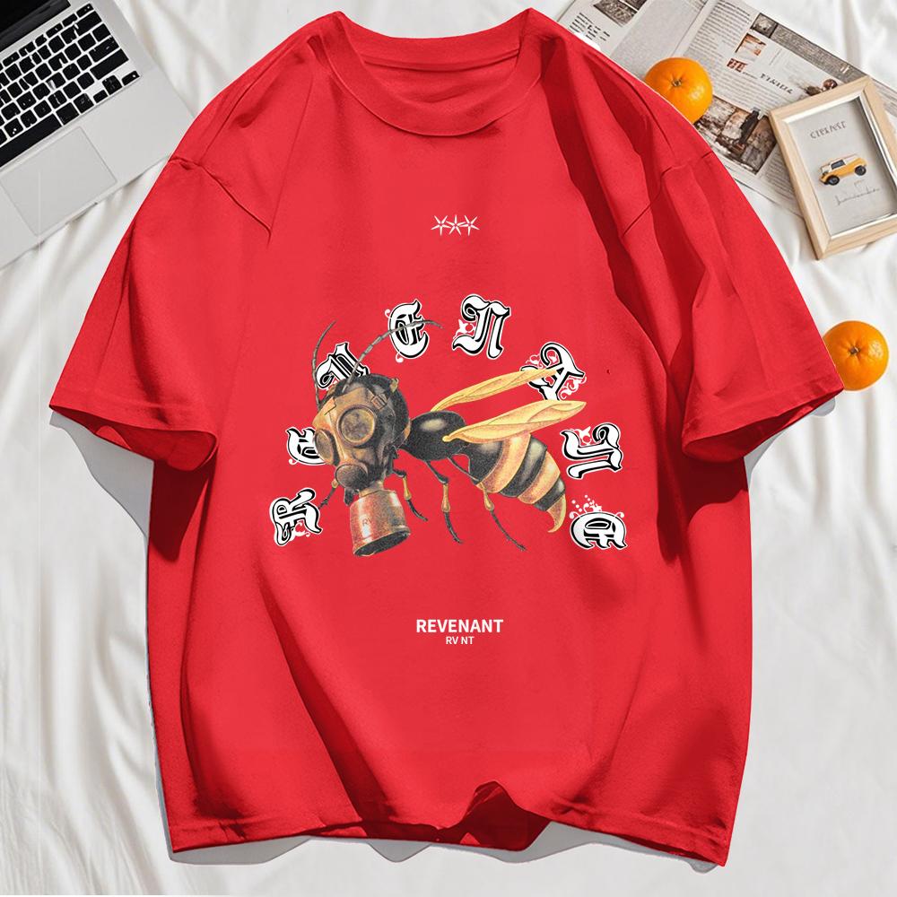Принты «Пчелы в противогазах» Мужские футболки Хлопковая Повседневная Футболка с Круглым Вырезом Уличная Одежда Удобная Мягкая с Коротким Рукавом