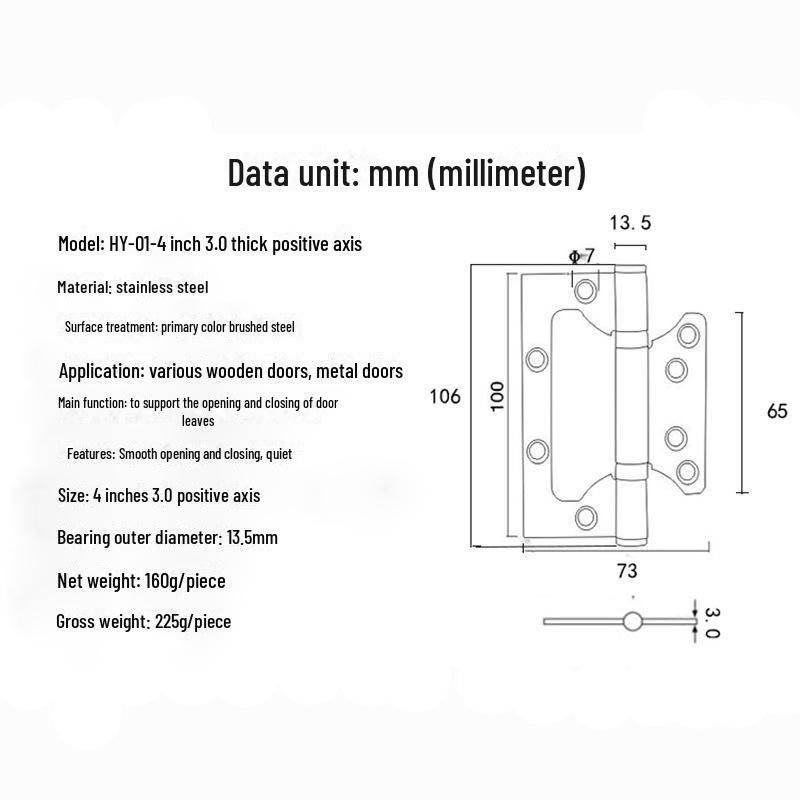 Бесшумные петли из нержавеющей стали толщиной 4 дюйма, без прорезей, матовая отделка