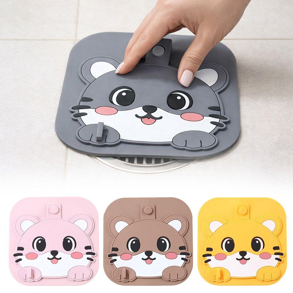 Anti Odor Floor Drain Pad Cartoon Cat Shower Drain Cover for Kitchen Toilet