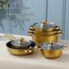 Набор из 12 предметов антипригарной посуды из нержавеющей стали с позолоченными ручками