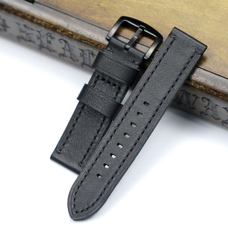 18, 19, 20, 21, 22 мм, мягкий черный с белыми, красными швами, ремешок из натуральной кожи для Samsung S2 S3, военный большой ремешок для часов Pilot