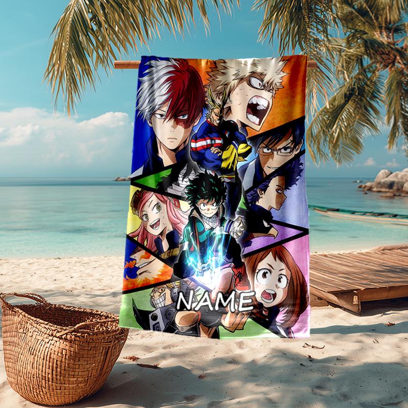 Custom Name Ultra-Soft Beach Towel with My Hero Academia Theme,Ideal for Pool - Camping, Diving - Perfect Travel Essential, Vibrant Beach Towel.
