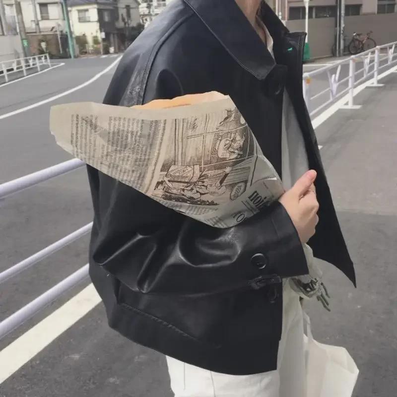 Женская ретро-куртка для мотоцикла осень 2024: Простая, свободная искусственная кожа