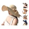 Women Straw Hat Wide Brim Breathable Lightweight Sun Protection Hat with Lace-up Bowknot Decor Sun Hat