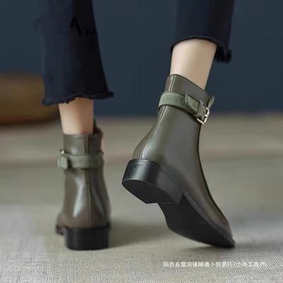 Ботинки Martin из французской кожи с квадратным носком, женские, осень-зима 2025 года, новые, в стиле ретро, с боковой молнией, на толстом каблуке, короткие ботинки