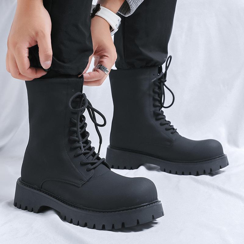 Big Head Martin Boots Men's Thick-soled Height-increasing Locomotive Boots Big Head Carbon Black Derby Boots-R