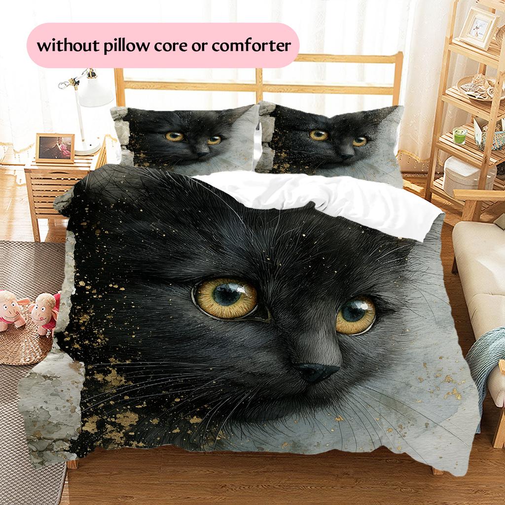 Black Cat Pattern Bedding Quilt Set Home Decoration Gift (1 * duvet cover + 2 * pillowcase without core)