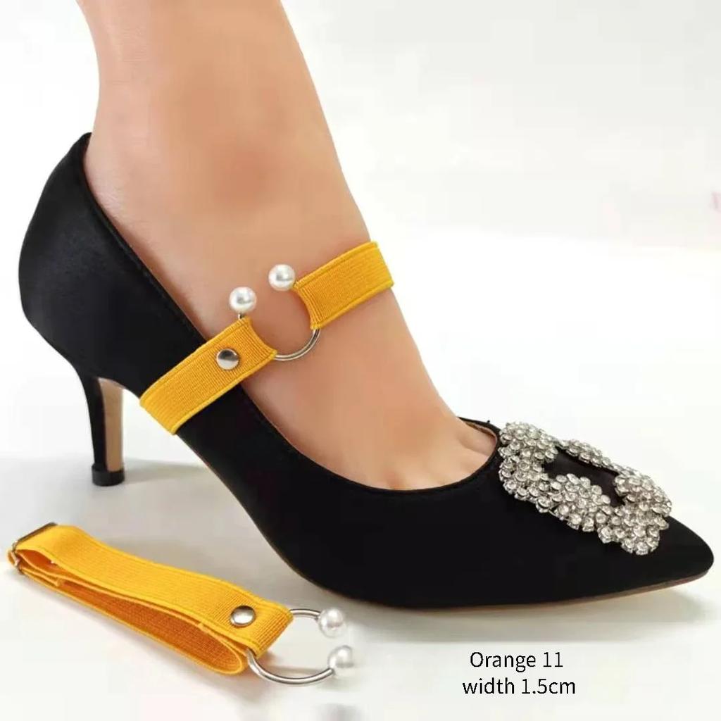 Новые шнурки для туфель на высоком каблуке шириной 1,5 см, женские эластичные шнурки, ремешок для обуви на каблуке, U-образная жемчужная пряжка, шнурки без завязывания, аксессуары для обуви