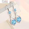 Fashion Ladies Stainless Steel Heart Hypoallergenic Long Crystal Diamond Sapphire Earrings Pendant Bridal Wedding Engagement Jew