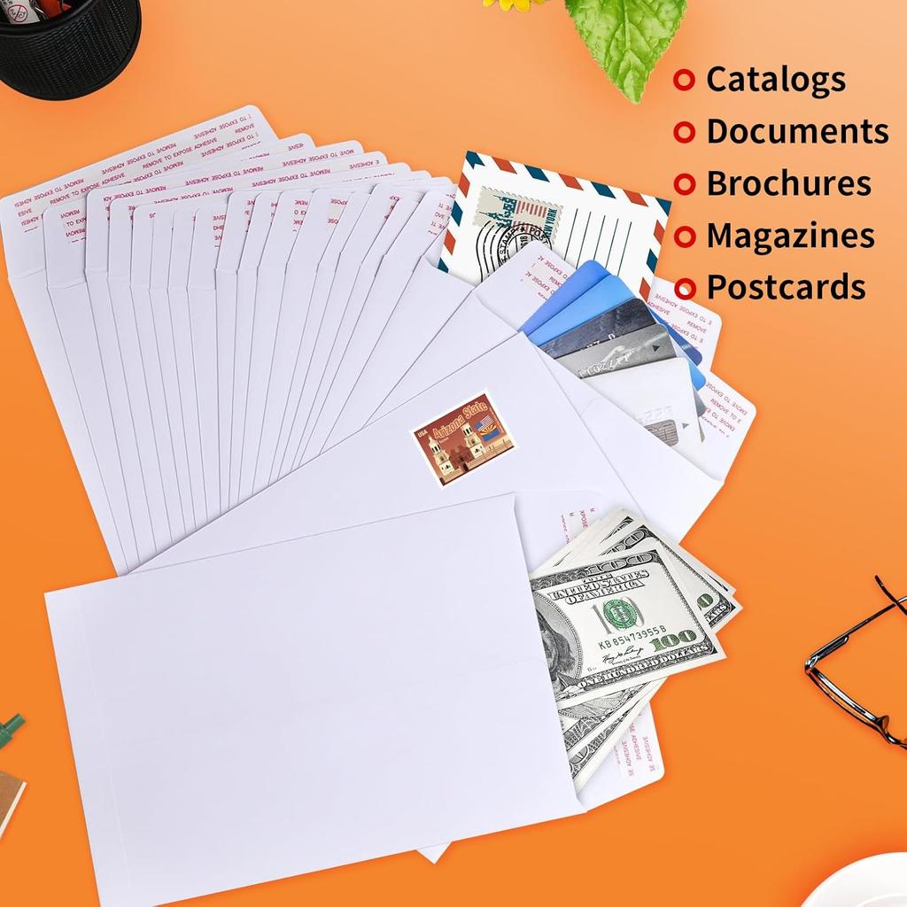 40 Pack Catalog Envelopes Self Seal, 6 x 9 Inches Catalog Mailing Envelopes,White Manila Envelopes for Mailing, Organize, Storage, Home, Office