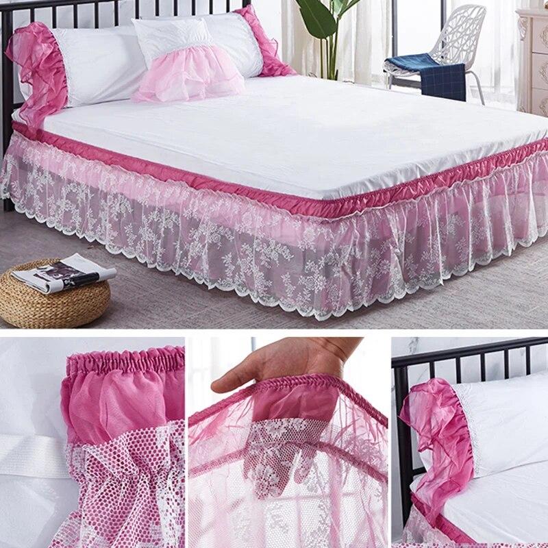 Two Layers Lace Bed Skirt Elastic Wrap Around Bed Cover Without Surface Bed Skirt Couvre Lit Twin/Full/Queen/King Size Bed Decor