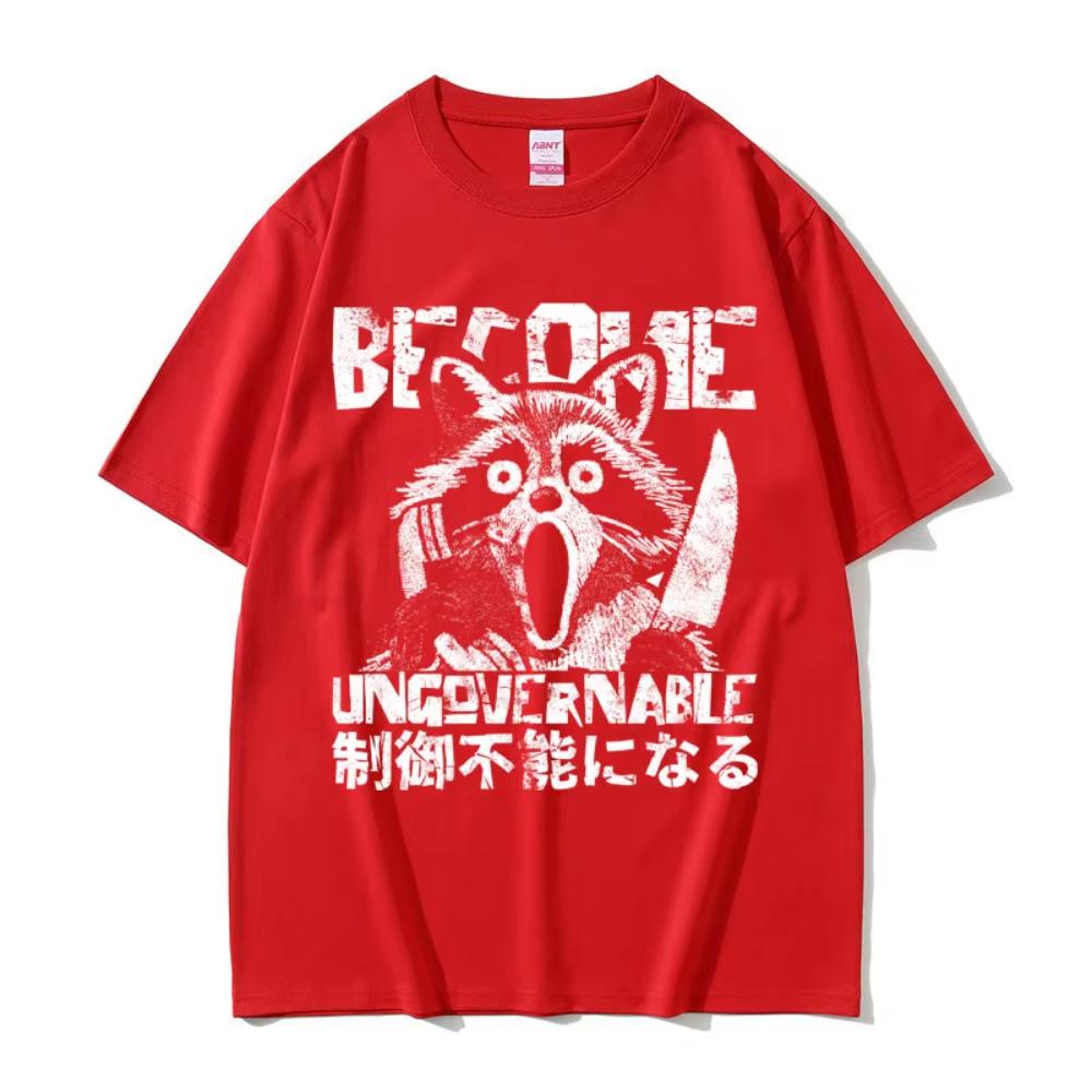 Become Ungovernable Graphic Tshirts Funny Japanese Style Amazed Raccoon Meme T Shirt Unisex Women Cotton High Quality T Shirt Tops