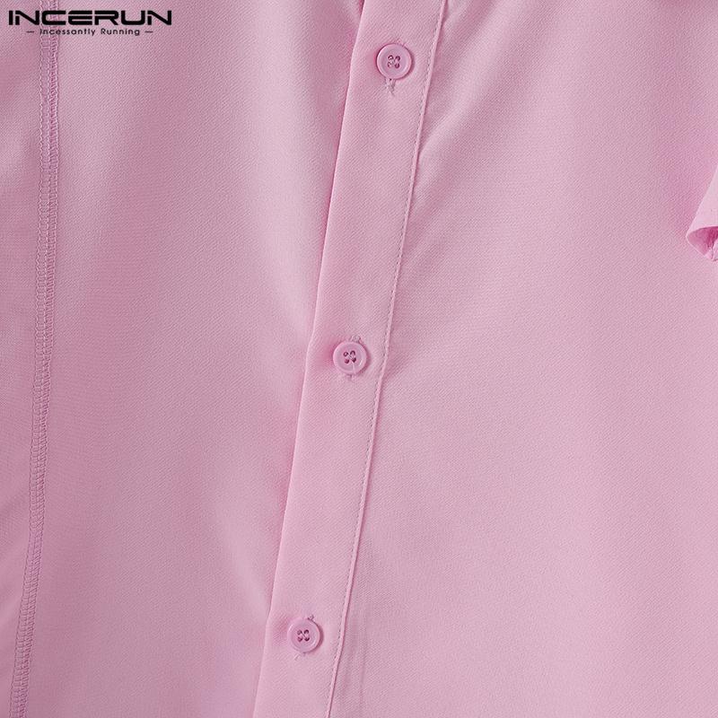 INCERUN Men Lapel Neck Ruffled Shoulder Long Sleeve Buttons Up Casual Shirts