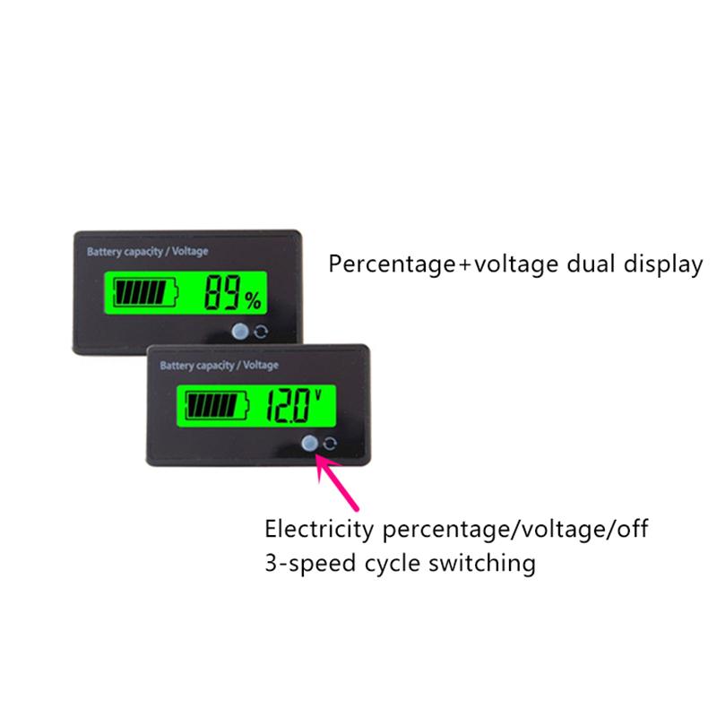Dc 12V-72V Car Battery Gauge Lithium Battery Capacity Meter Tester Front On/Off Button Battery Capacity Meter Indicator
