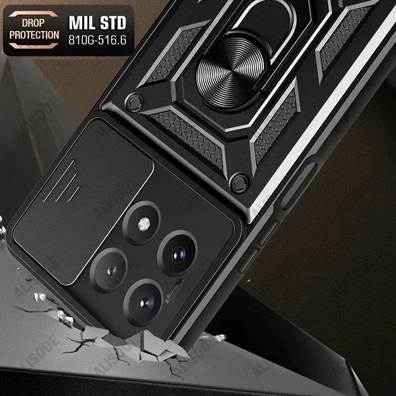 Capa For POCO X6 Pro 5G Case Armor Slide Camera Lens Protection Back Cover for Xiaomi POCO X6 Pro 5G Ring Stand Shockproof Funda