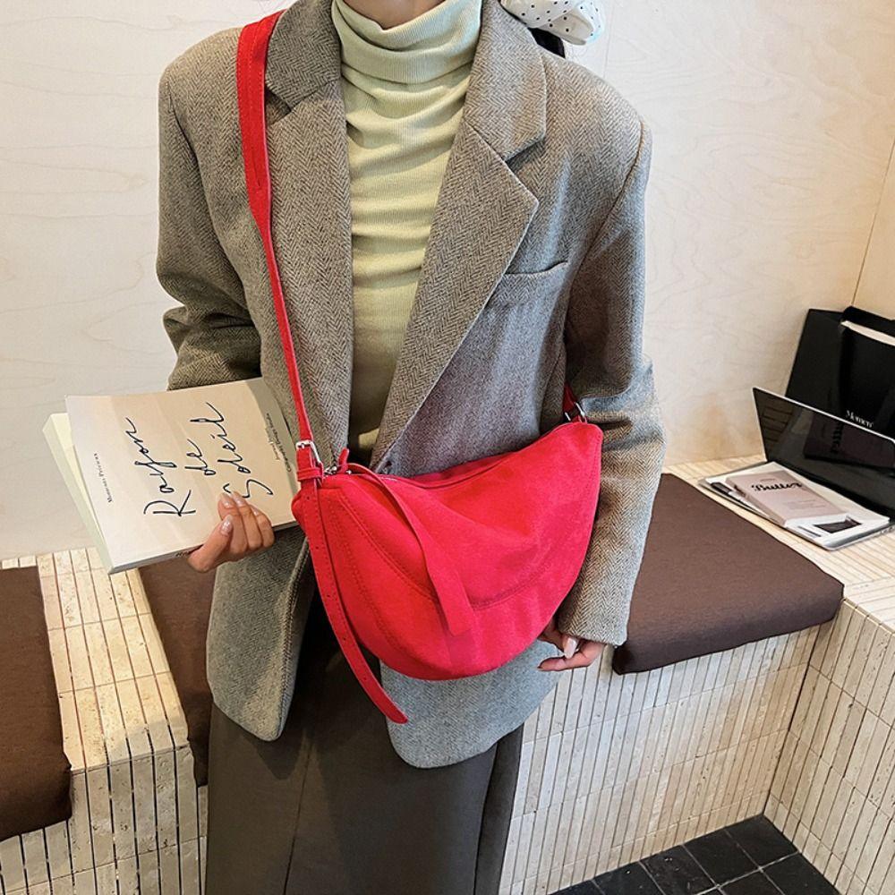 Simple Suede Leather Crossbody Bag Zipper Soft Shoulder Bag Commuting Bag Commuting