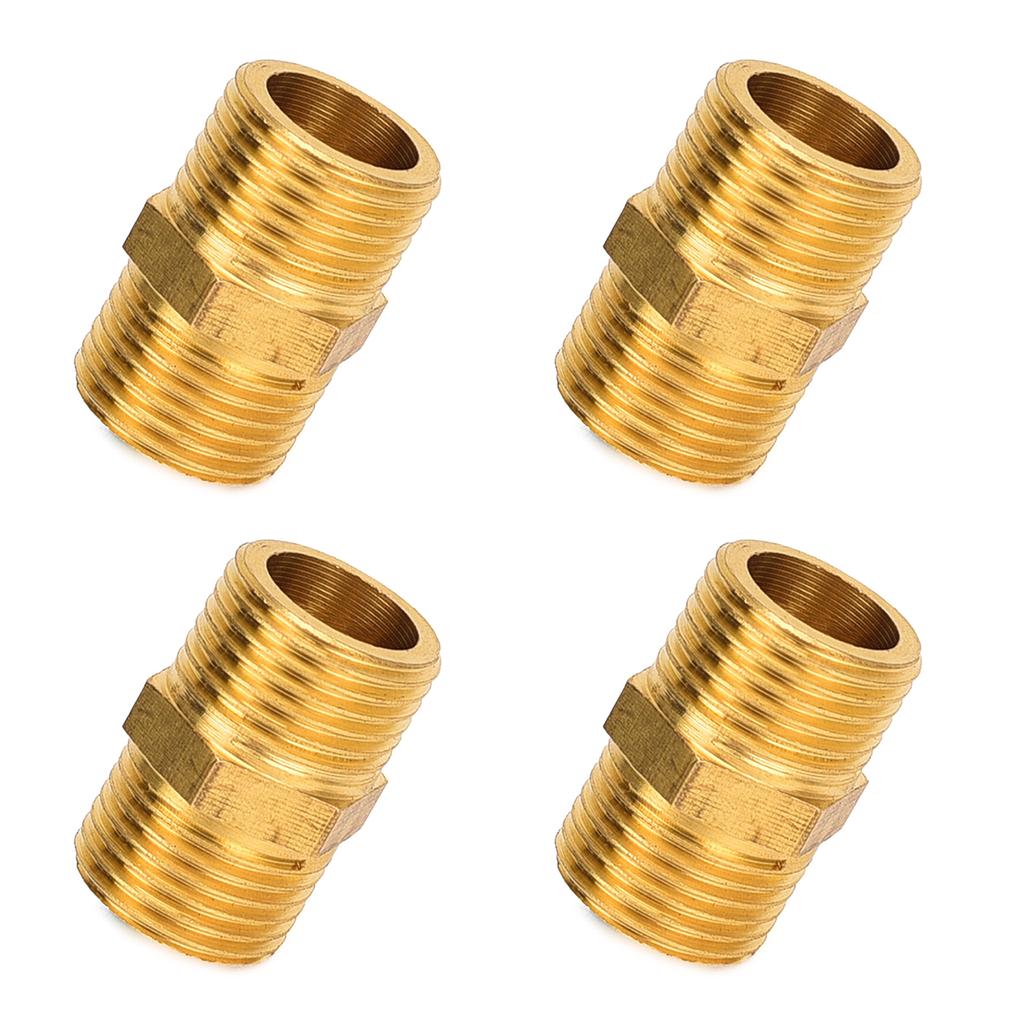 Set of 4 Hexagonal Pipe Joints Male Thread Double Nipples Pipe Coupling Set Quick Fixing for Plumbing Applications