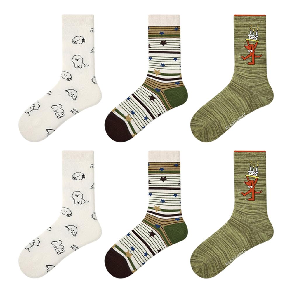 3 Pairs Fashion Cotton Socks Breathable Moisture Wicking Elastic Mid Calf Socks for Women