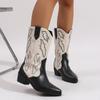 New Embroidery Women Western Cowboy Boots Slip On Thick Heels Knight Long Booties Retro Style Autumn Winter Female Shoes